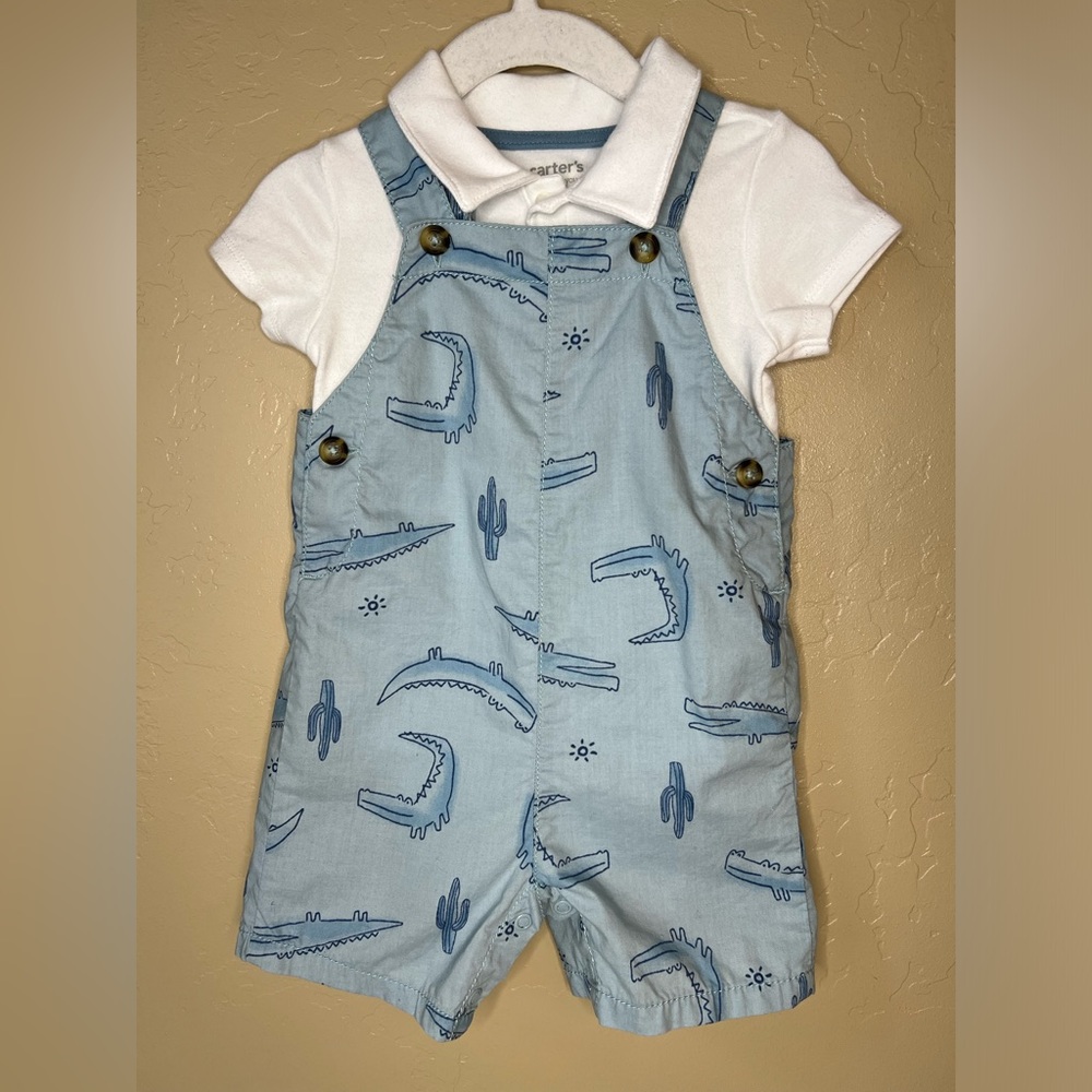 ❌SOLD ON EBAY❌ Carter's Boys Alligator Romper Overall Set Size 12 Months